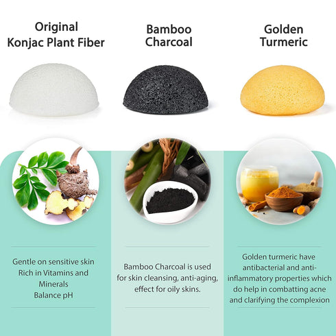 pureSOL Activated Charcoal Konjac Sponge, 100% Natural, Eco-Friendly Facial Sponge for Acne, Exfoliating