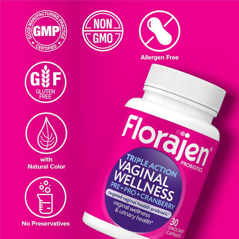Immune 30-Count Florajen Womens Triple-Action Probiotic, Prebiotic + Probiotic + Cranberry for Vaginal, Digestive