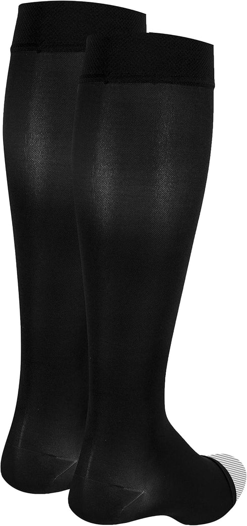 Truform Women's Compression Stockings, 20-30 mmHg, Knee High Length, Open Toe, Black, Medium