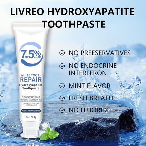 LIVREO Set 4 Pack 7.5% (4) Hydroxyapatite Toothpaste for Enamel Protection and Tooth Strengthening, Gentle