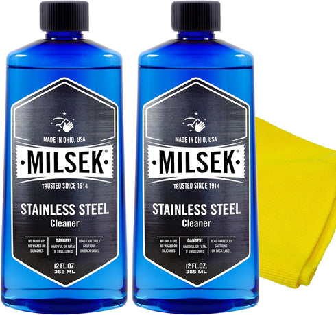 Milsek Stainless Steel Cleaner - Multipurpose Cleaning Supplies for Home Appliances, 12 Fl Oz (Pack of 2)