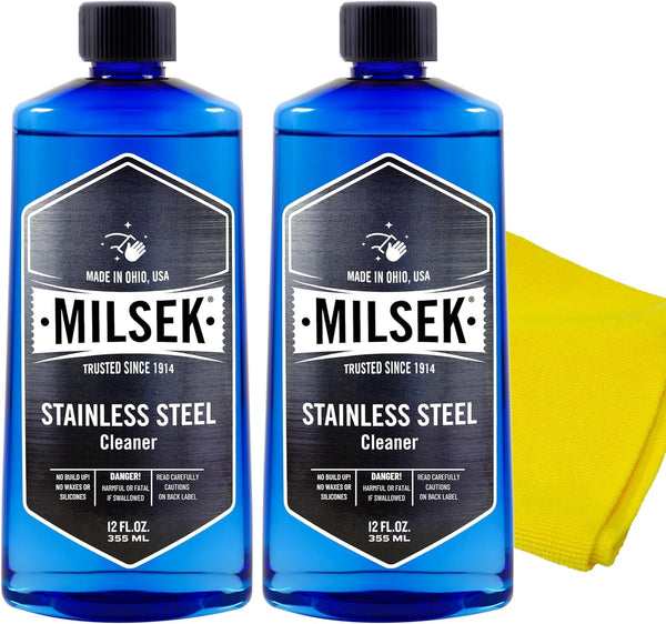 Milsek Stainless Steel Cleaner - Multipurpose Cleaning Supplies for Home Appliances, 12 Fl Oz (Pack of 2)