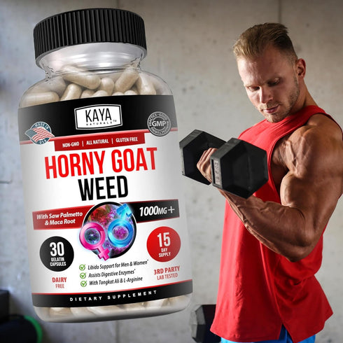 Kaya Naturals Horny Goat Weed for Men & Women, 1560mg Extra Strength with Maca, 30 Count Libido Enhancing Supplement