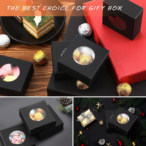 Chinco 30 Pcs Kraft Paper Box with Clear Window - Homemade Soap Boxes for Bakery Cookies, Gift Packaging, Black