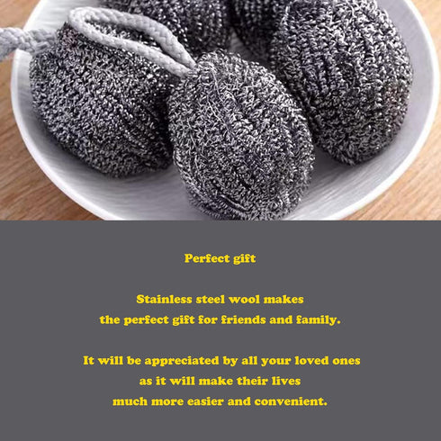 Shaoduoli Ball(30g/4pcs) Stainless Steel Wool,Kitchen Scrubber with Hanging Lanyard,Heavy Duty Metal Scrubbing