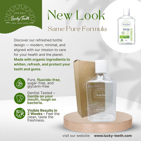 Lucky Teeth (1) Organic Food Grade Peroxide MouthWash - Plus WHITENING - Whitens, Refreshes. Food Grade Peroxide +