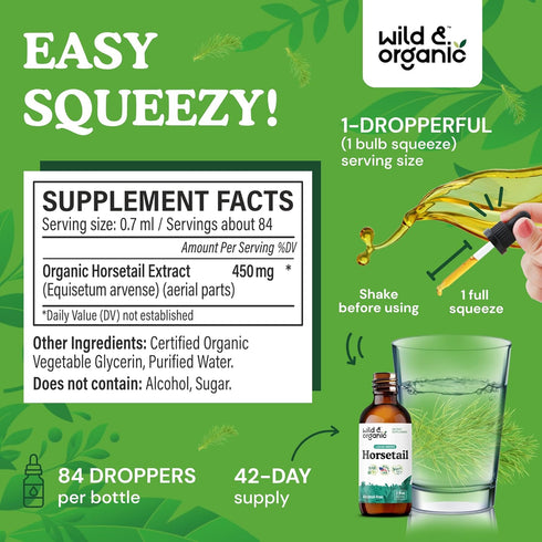 Horsetail Horsetail 2 oz Wild & Organic Extract Drops - Hair Skin Nails Support - Liquid Supplement - Herb Powder Based
