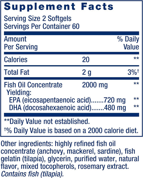 Life Extension Mega EPA/DHA, Omega-3 Fatty Acids, Heart & Brain Health, Non-GMO, 120 Softgels