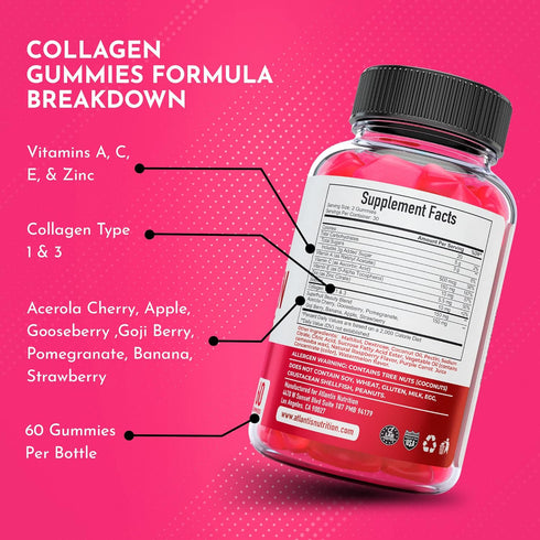 Collagen Gummies for Women, Multi Collagen Supplement with Types 1 & 3, 60 Gummies for Hair, Nails, and Skin