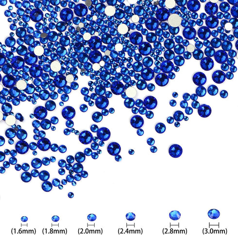 LPBeads 3456 Pieces 6 Sizes Sapphire Flat Back Round Crystal Rhinestones for Crafts Nails Art Face Makeup DIY