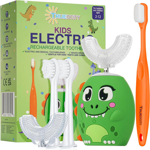 Kids Toothbrushes U Shape - Automatic Toothbrush for Toddlers, Rechargeable Electric Brush Age 2+ (Dinosaur)