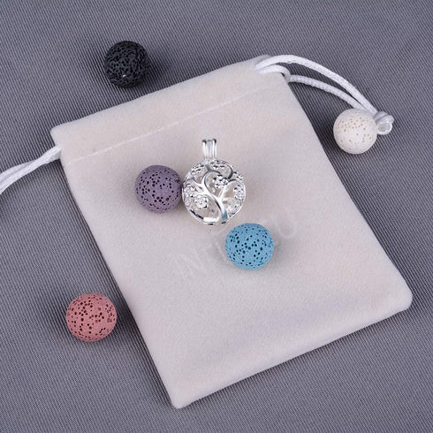 INFUSEU Sakura Tree Aromatherapy Necklace, Essential Oils Diffuser Locket Pendant with 7 PCS Lava Rock Stones