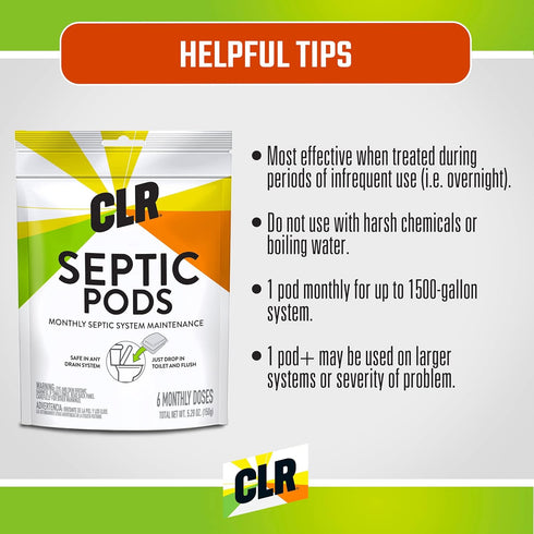 CLR Septic System Treatment Pods, Hassle-Free, Easy to Flush, Dissolvable, Biobased Ingredients, Helps Prevent Clogs