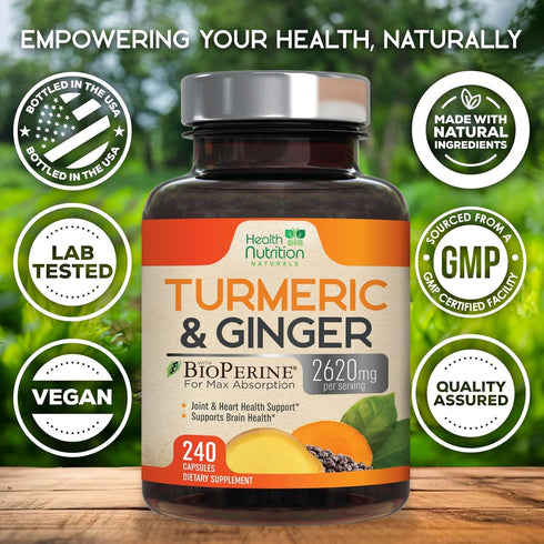 Turmeric Curcumin Supplement 2600mg with Organic Ginger & Turmeric, 95% Curcuminoids, BioPerine for Best Absorption