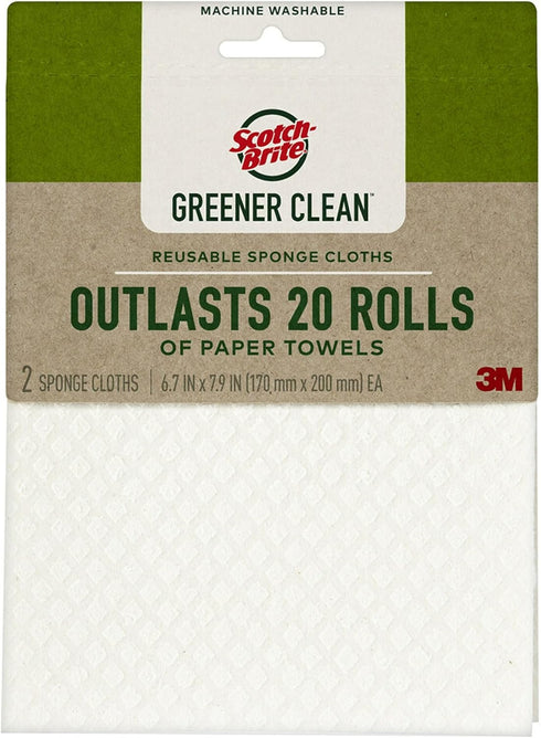 Scotch-Brite Greener Clean Sponge Cloth, Plant-Based Kitchen Cleaning Cloths for Washing Dishes, 2 Cloths
