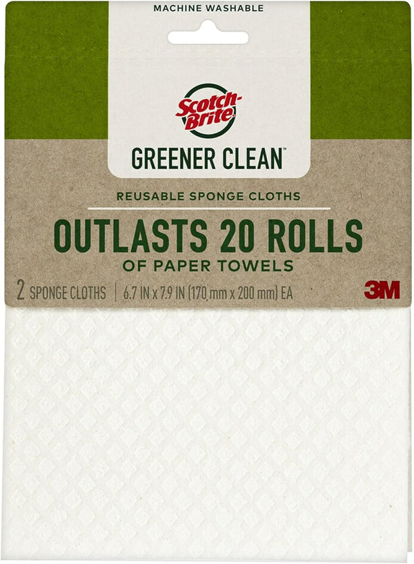 Scotch-Brite Greener Clean Sponge Cloth, Plant-Based Kitchen Cleaning Cloths for Washing Dishes, 2 Cloths