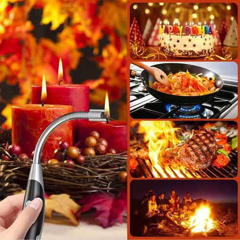 AT-Mizhi Electric Lighter, Rechargeable Long Neck Lighter with LED Flashlight for Candles & BBQ