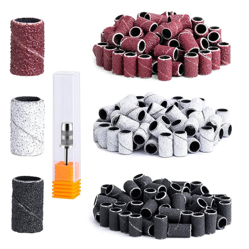 MelodySusie 300 Pcs Professional Sanding Bands with Mandrel, 80 Coarse, 120 Medium, 180 Fine Grit Nail Drill Bits
