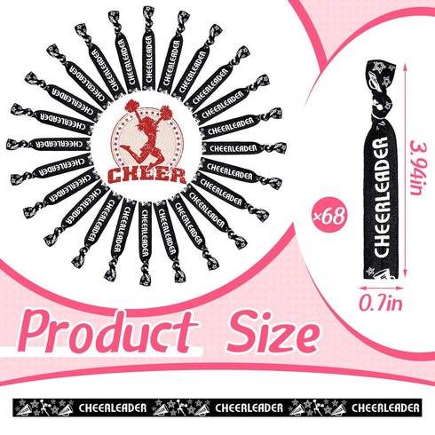 Taiyin 68 Pcs Cheer Hair Ties Bulk, Cheerleader Gifts, Motivational Wristbands for Cheer Squad
