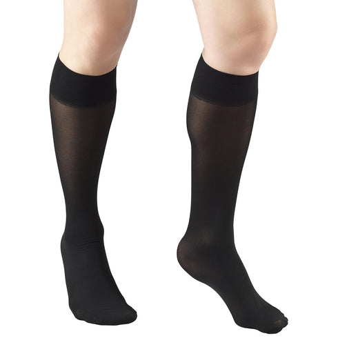Truform Sheer Compression Stockings, Women's Knee High Length, 8-15 mmHg, 20 Denier, Black, X-Large