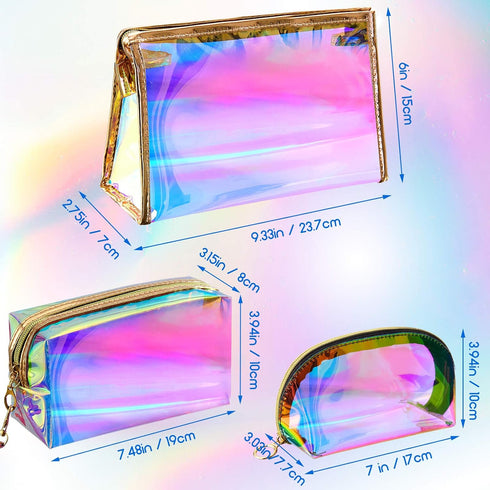 Weewooday 3 Pieces Iridescent Makeup Bag, Holographic Cosmetic Toiletries Pouch, Portable Waterproof Travel Organizer