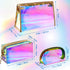 Weewooday 3 Pieces Iridescent Makeup Bag, Holographic Cosmetic Toiletries Pouch, Portable Waterproof Travel Organizer