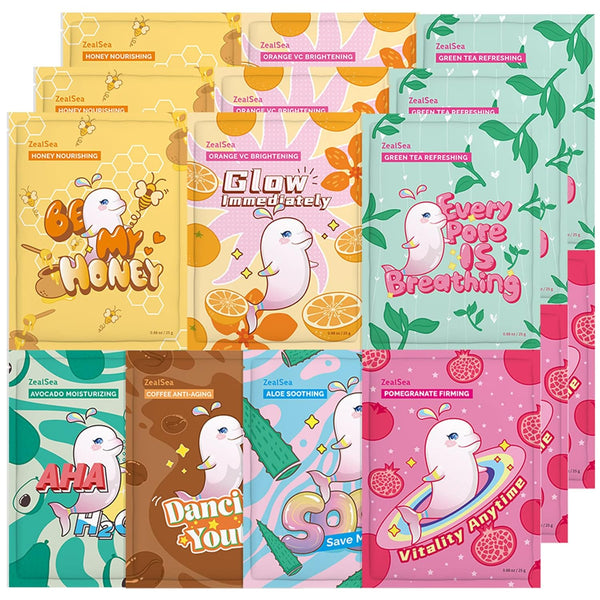 ZealSea Sheet Mask Face Mask Skin Care (Pack of 21), Hydrate, Brighten, Moisturize, Soothe for All Skin Types, Birthday
