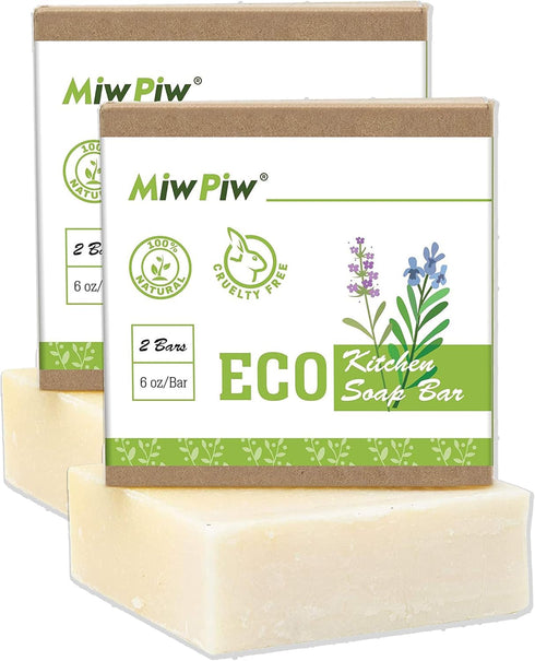 Vegan Dish Soap Bar, Pack of 2, Large 6 Ounce, Lather Clean Safe Ingredients, Plastic Free, Zero Waste