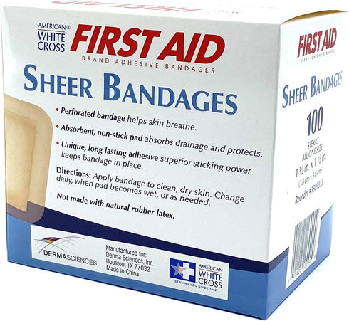First Aid Sterile Adhesive Spot Bandage, Sheer Plastic 1-1/2 X 1-1/2 Inch, 100 per Box