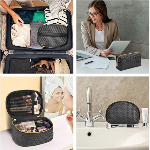 KTMOUW Makeup Bag, 3 Pcs Waterproof Cosmetic Bag Set, Portable Travel Organizer for Women, Black