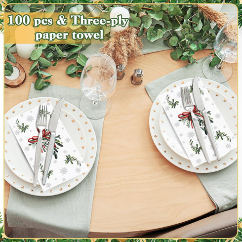 Janlaugh 100 3 Pcs Chriatmas Mistletoe Ply Disposable Napkins Hand Towels for Bathroom Paper Napkins Guest Decorative
