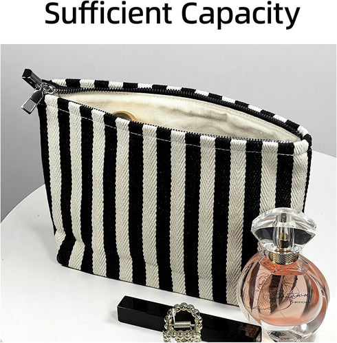 Makeup Bag, Travel Makeup Bag for Purse, Striped Cosmetic Bag, High Capacity Toiletry Bag for Women, Personalized Gift
