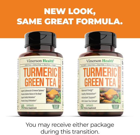 Green Tea Extract Capsules with Organic Turmeric Curcumin, Black Pepper & Vitamin C, 60 Capsules