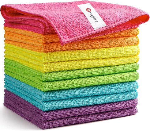 Orighty Microfiber Cleaning Cloths: Pack of 12, Highly Absorbent, Lint Free for House, Kitchen, and Car Care.
