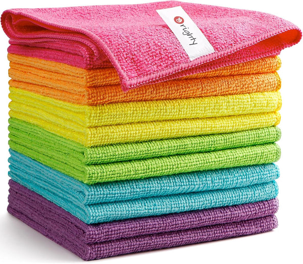 Orighty Microfiber Cleaning Cloths: Pack of 12, Highly Absorbent, Lint Free for House, Kitchen, and Car Care.