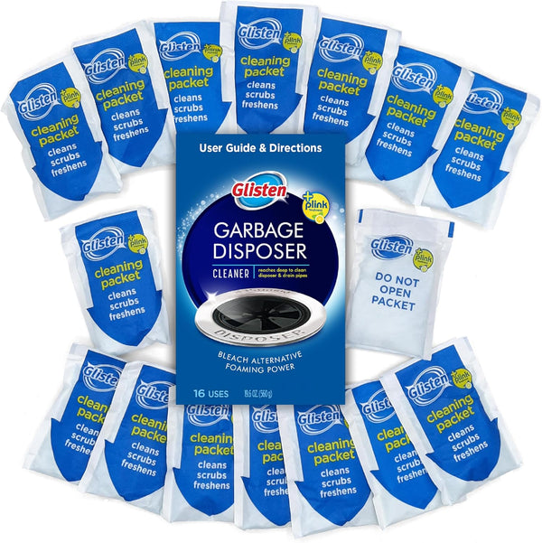 Glisten Garbage Disposer Cleaner and Freshener, 16 Packets with Foaming Action, Lemon Scent, Removes Buildup