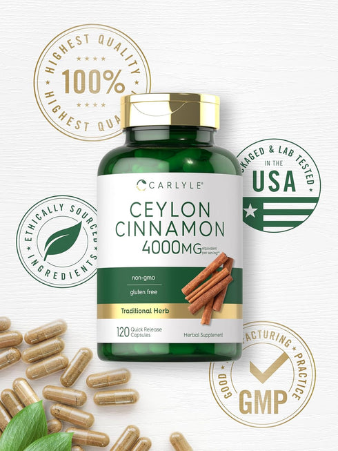 Carlyle Ceylon Cinnamon Capsules | 120 Count | 60 Servings | Non-GMO, Gluten Free