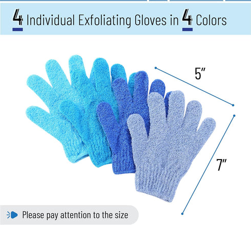 Slick Exfoliating Gloves, 4 Pcs Skin Exfoliator for Body, Bath Scrub Gloves, Shower Accessories for Women