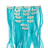 SWACC 7 Pcs Full Head Party Highlights Clip-On Hair Extensions, 20-Inch Curly, Teal Blue