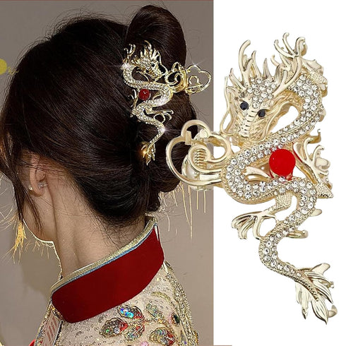 Large Metal Rhinestone Dragon Hair Claw Clips, Spring Festival Hair Accessories for Women Girls, Non-slip Hair Barrettes