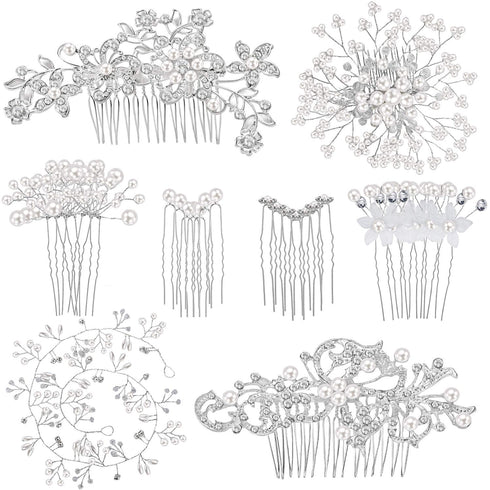 Maitys 44 Pieces Wedding Hair Accessories, Faux Pearl Crystal Comb Clips for Bride Bridesmaid