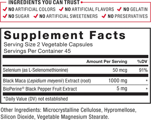 FORCE FACTOR Black Maca Root 1000mg, Vitality Supplement for Men with Natural Maca Negra Extract & Black Pepper
