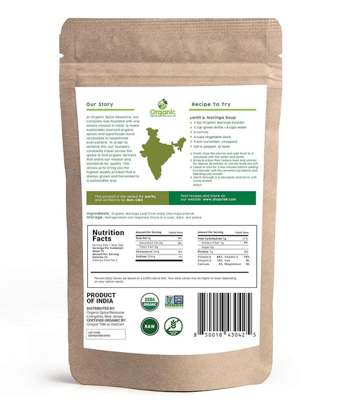 Organic Moringa Powder - 8 oz (226g), USDA Organic, Non-GMO, 100% Raw and Natural