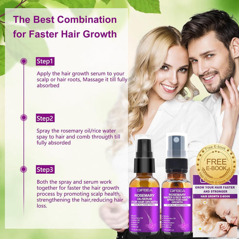 Rosemary Oil Hair Growth Serum with Rosemary Water & Rice Water Spray for Hair Regrowth Treatments