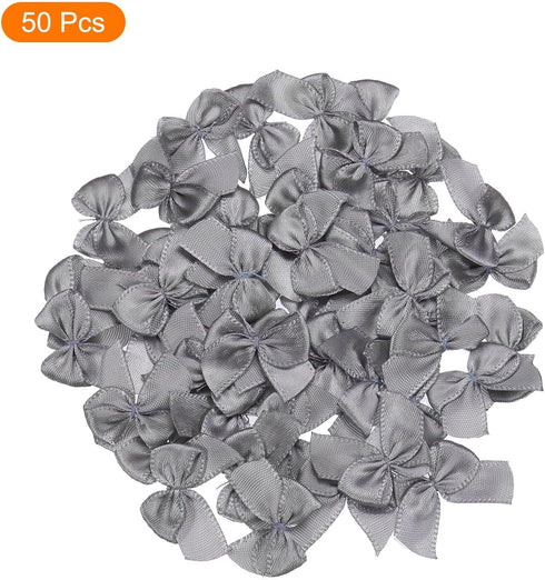 MECCANIXITY 50Pcs Mini Satin Ribbon Bow, 1" Mini Fabric Flower Bows for Craft DIY Sewing Wedding Birthday Party (Grey)