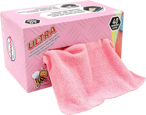 Microfiber Cleaning Cloth, Lint-Free Reusable Shop Towels, Bulk Rags in a Box for Home, Kitchen, Car, 40 Pack (Pink)