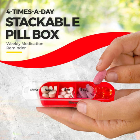 WHZHAOCAI (7-Day) 4 Drawer Pill Case, Weekly Medicine Planner, Vitamin Organizer, Times a Day,Travel Medicine Pill