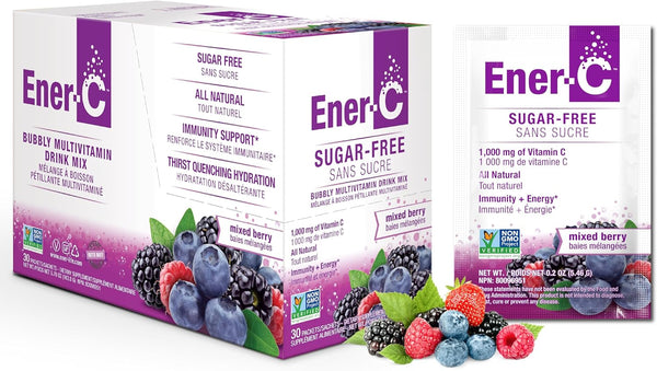 Ener-C Sugar Free Energy Mixed Berry Multivitamin Drink Mix with 1000mg Vitamin C & Electrolytes - 30 Count