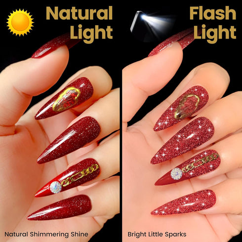 YTD Likomey Reflective Glitter Gel Nail Polish, 15ml Red Flash Diamond Shimmer Gel for Salon Home Nail Art