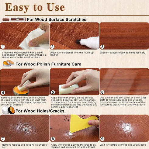 22PCS Furniture Markers Touch Up Kit, 16 Color Wood Markers with Beeswax Wood Putty Filler for Repairs